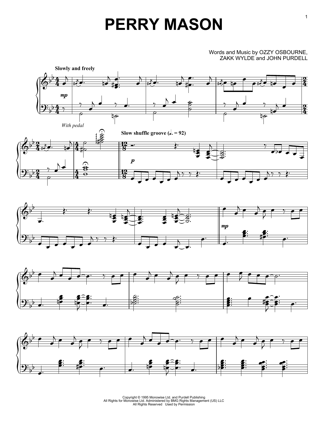 Ozzy Osbourne Perry Mason [Jazz version] Sheet Music Notes & Chords for Piano - Download or Print PDF