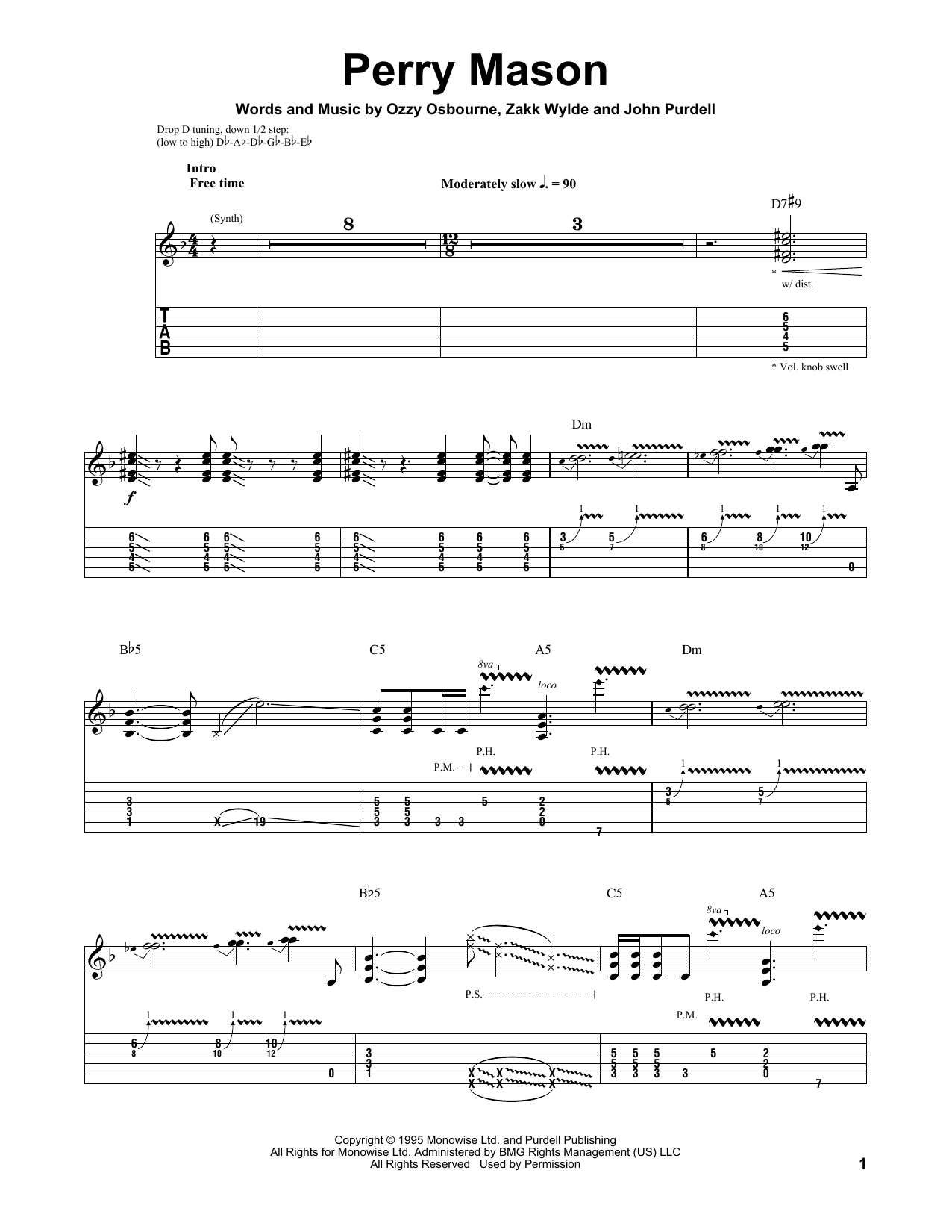 Ozzy Osbourne Perry Mason Sheet Music Notes & Chords for Guitar Tab Play-Along - Download or Print PDF