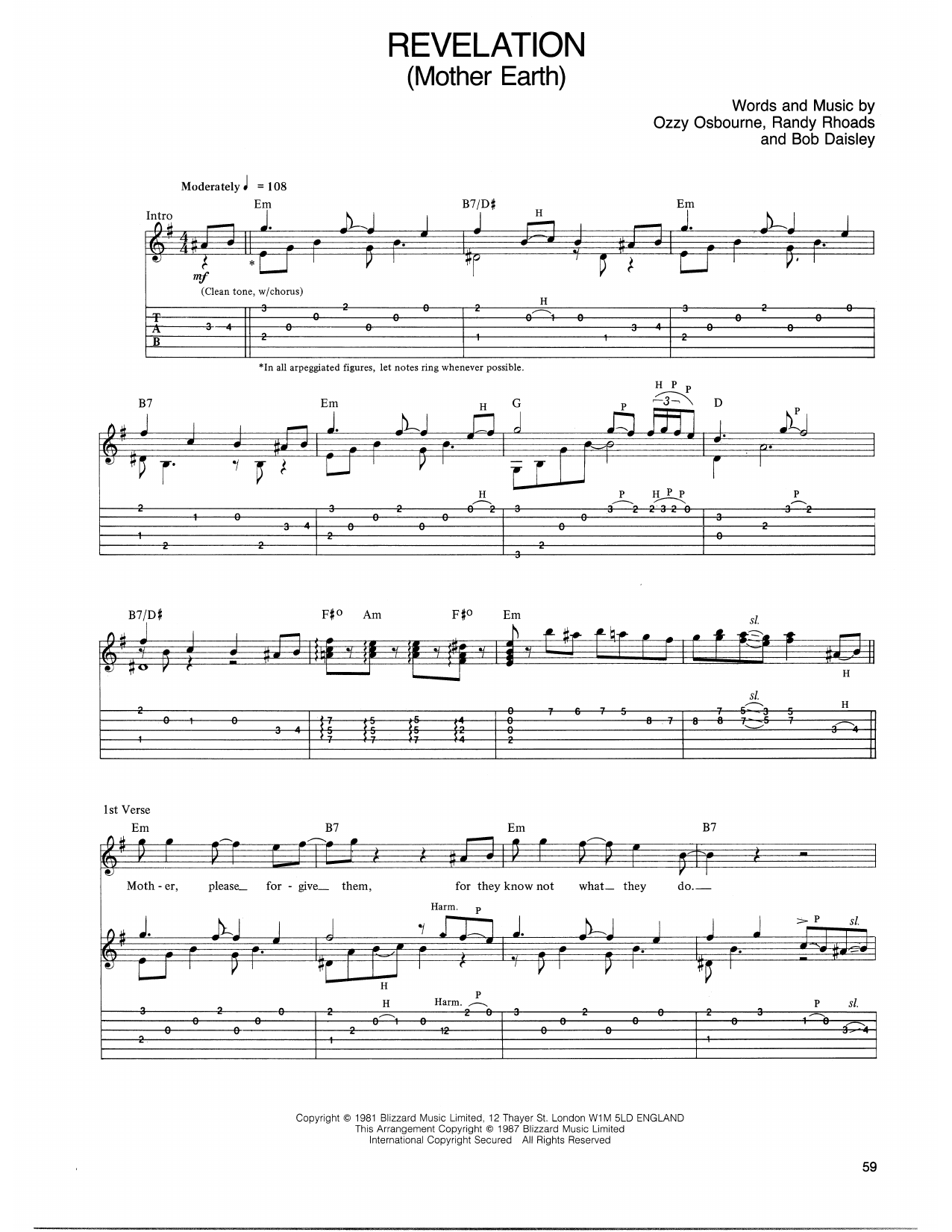 Ozzy Osbourne Revelation Sheet Music Notes & Chords for Guitar Tab - Download or Print PDF