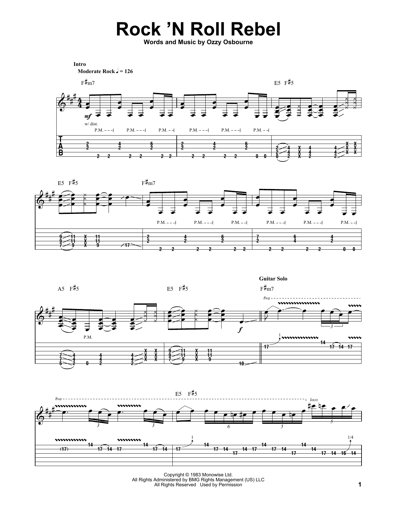 Ozzy Osbourne Rock 'N Roll Rebel Sheet Music Notes & Chords for Guitar Tab Play-Along - Download or Print PDF