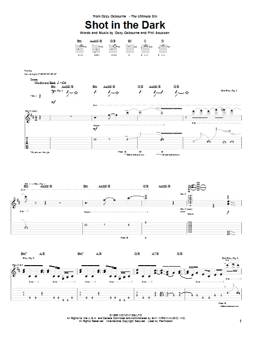 Ozzy Osbourne Shot In The Dark Sheet Music Notes & Chords for Bass Guitar Tab - Download or Print PDF