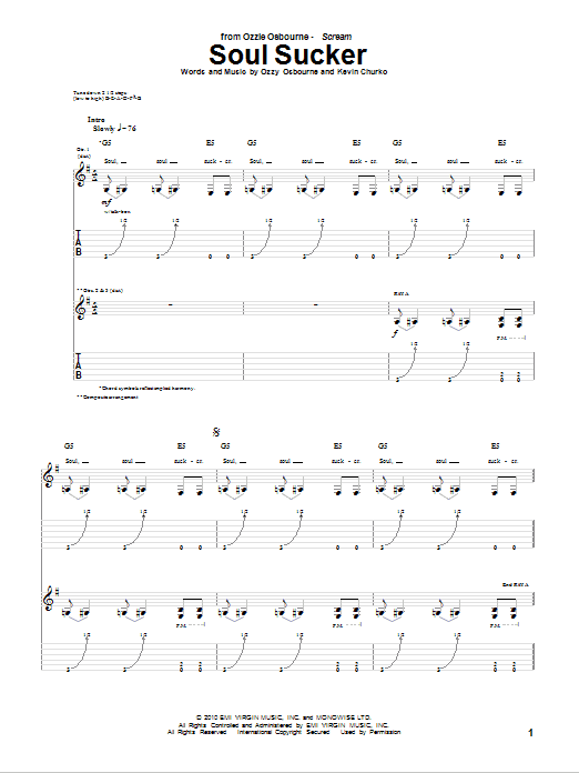 Ozzy Osbourne Soul Sucker Sheet Music Notes & Chords for Guitar Tab - Download or Print PDF