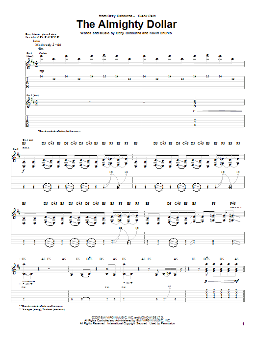 Ozzy Osbourne The Almighty Dollar Sheet Music Notes & Chords for Guitar Tab - Download or Print PDF