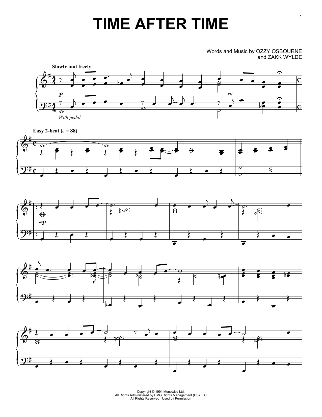 Ozzy Osbourne Time After Time [Jazz version] Sheet Music Notes & Chords for Piano - Download or Print PDF