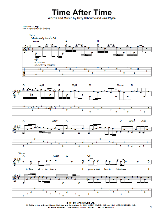 Ozzy Osbourne Time After Time Sheet Music Notes & Chords for Guitar Tab Play-Along - Download or Print PDF