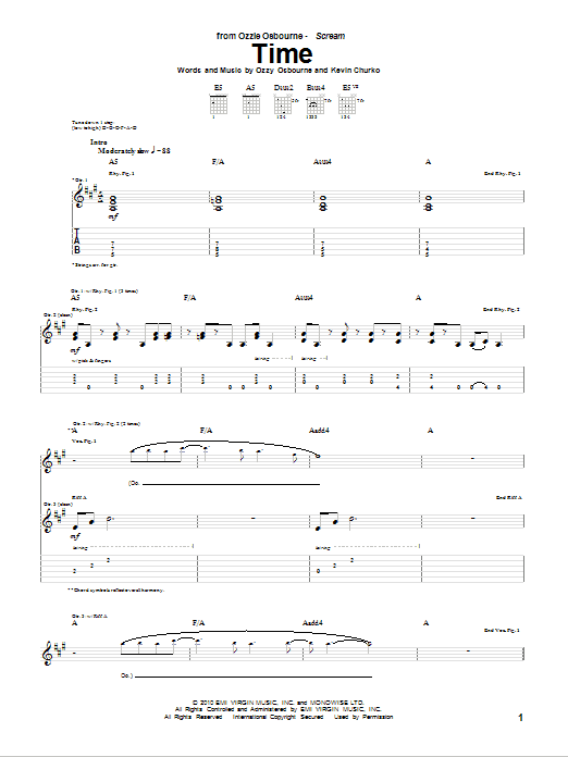 Ozzy Osbourne Time Sheet Music Notes & Chords for Guitar Tab - Download or Print PDF