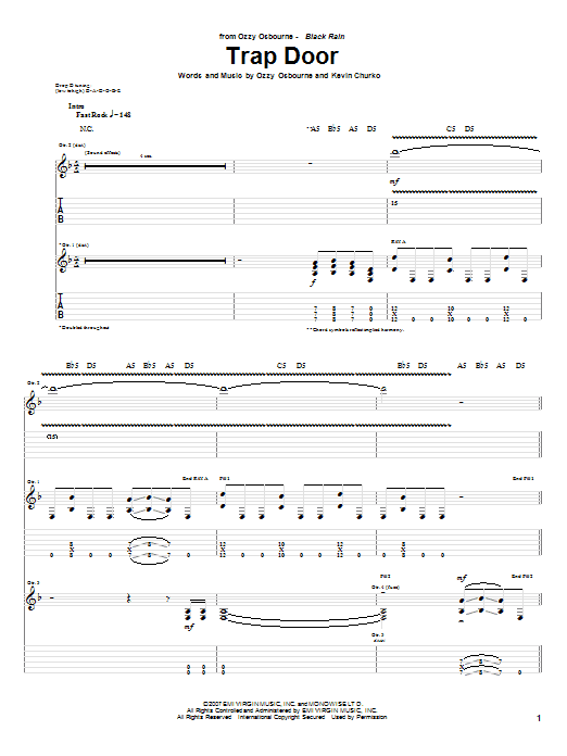 Ozzy Osbourne Trap Door Sheet Music Notes & Chords for Guitar Tab - Download or Print PDF