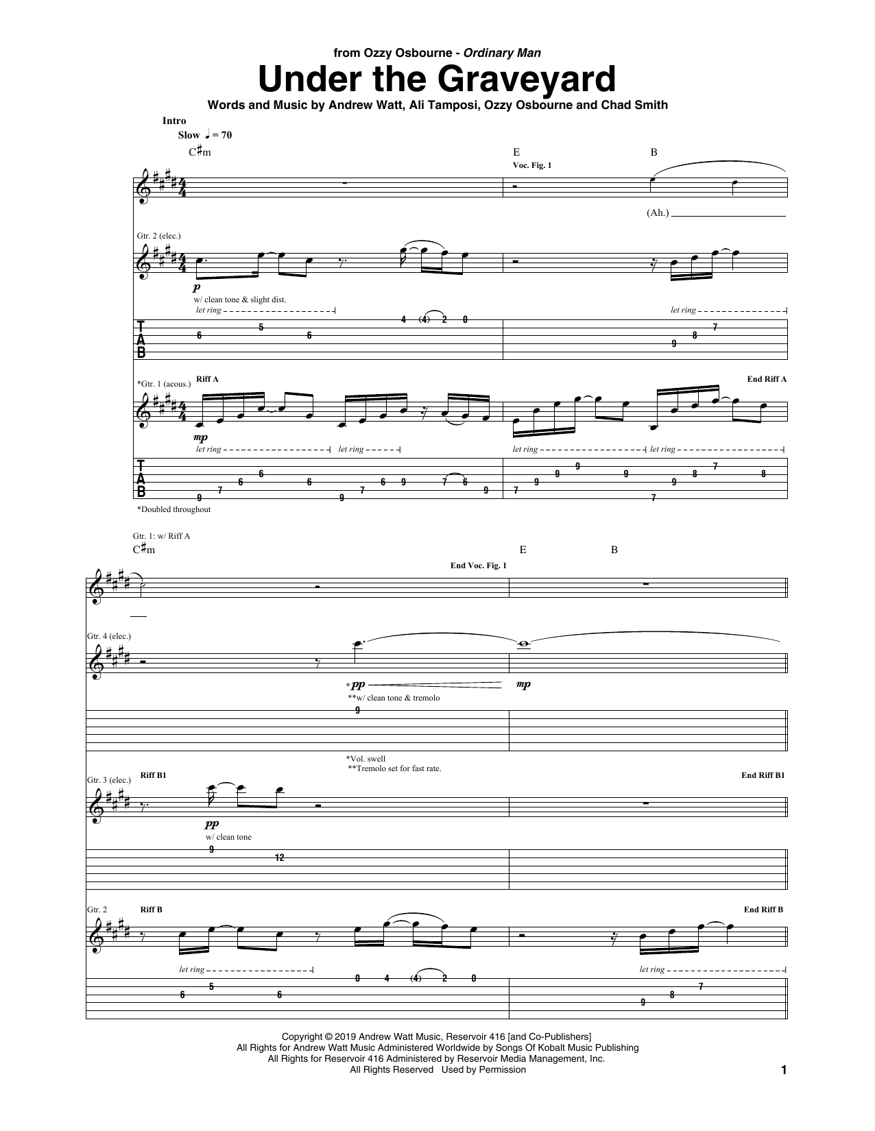 Ozzy Osbourne Under The Graveyard Sheet Music Notes & Chords for Guitar Tab - Download or Print PDF