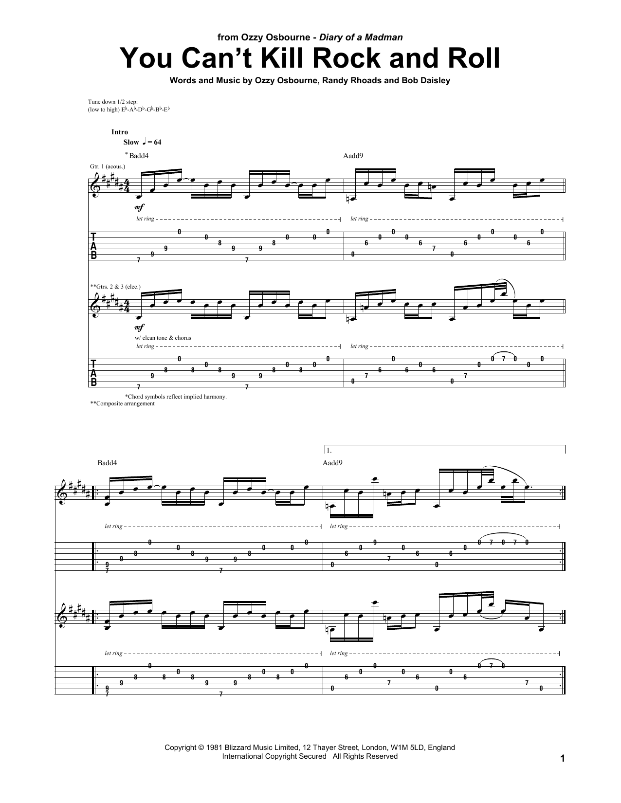 Ozzy Osbourne You Can't Kill Rock And Roll Sheet Music Notes & Chords for Guitar Tab - Download or Print PDF