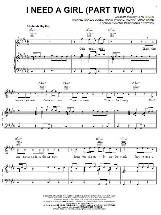 P. Diddy & Ginuwine feat. Loon,Mario Winans & Tammy Ruggieri I Need A Girl (Part Two) Sheet Music Notes & Chords for Piano, Vocal & Guitar (Right-Hand Melody) - Download or Print PDF