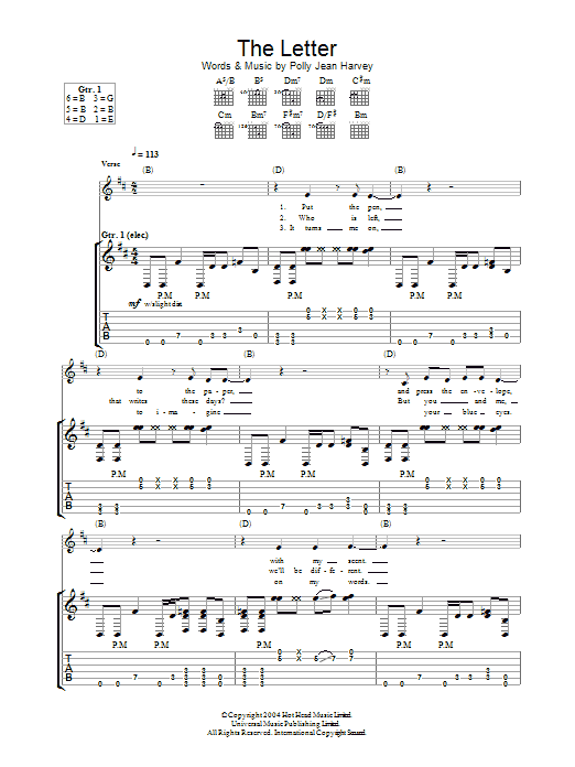 P J Harvey The Letter Sheet Music Notes & Chords for Guitar Tab - Download or Print PDF
