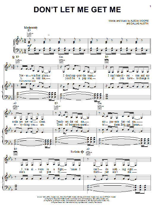 Pink Don't Let Me Get Me Sheet Music Notes & Chords for Piano, Vocal & Guitar (Right-Hand Melody) - Download or Print PDF Pink Don't Let Me Get Me Sheet Music Notes & Chords for Piano, Vocal & Guitar (Right-Hand Melody) - Download or Print PDF