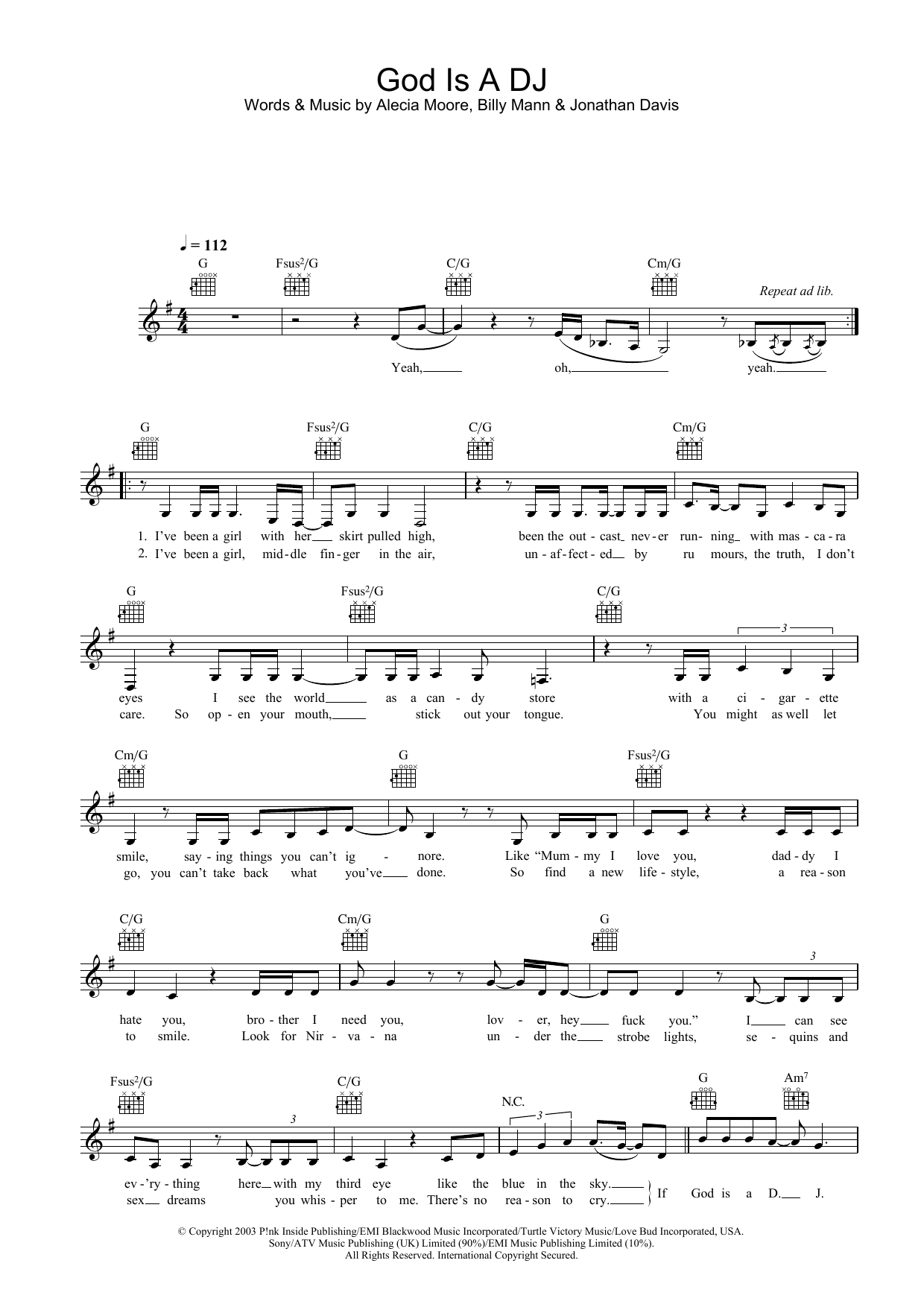 Pink God Is A DJ Sheet Music Notes & Chords for Melody Line, Lyrics & Chords - Download or Print PDF