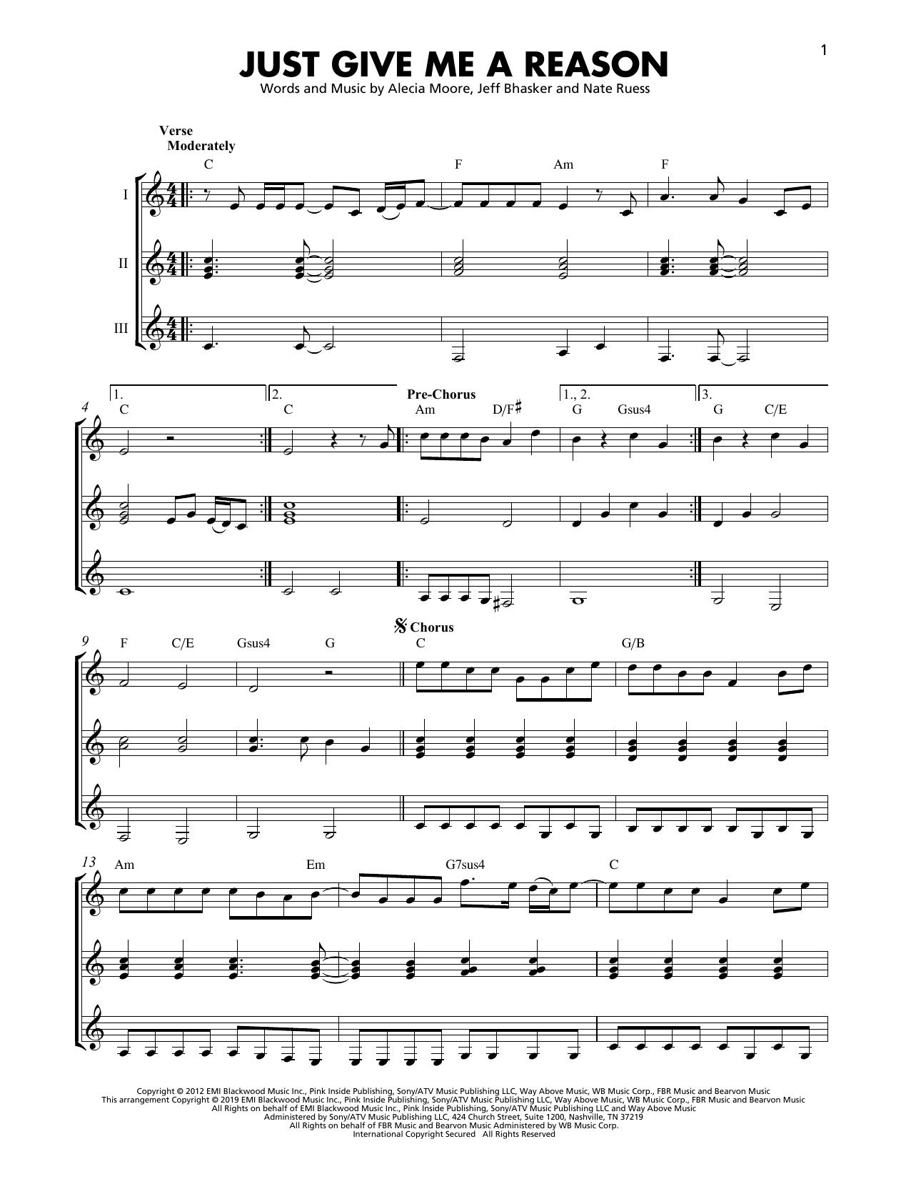 P!nk Just Give Me A Reason (feat. Nate Ruess) Sheet Music Notes & Chords for Real Book – Melody, Lyrics & Chords - Download or Print PDF