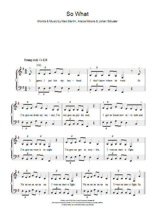Pink So What Sheet Music Notes & Chords for Beginner Piano - Download or Print PDF