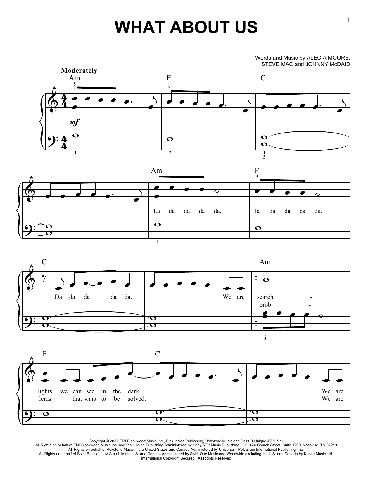 P!nk What About Us Sheet Music Notes & Chords for Alto Sax Solo - Download or Print PDF