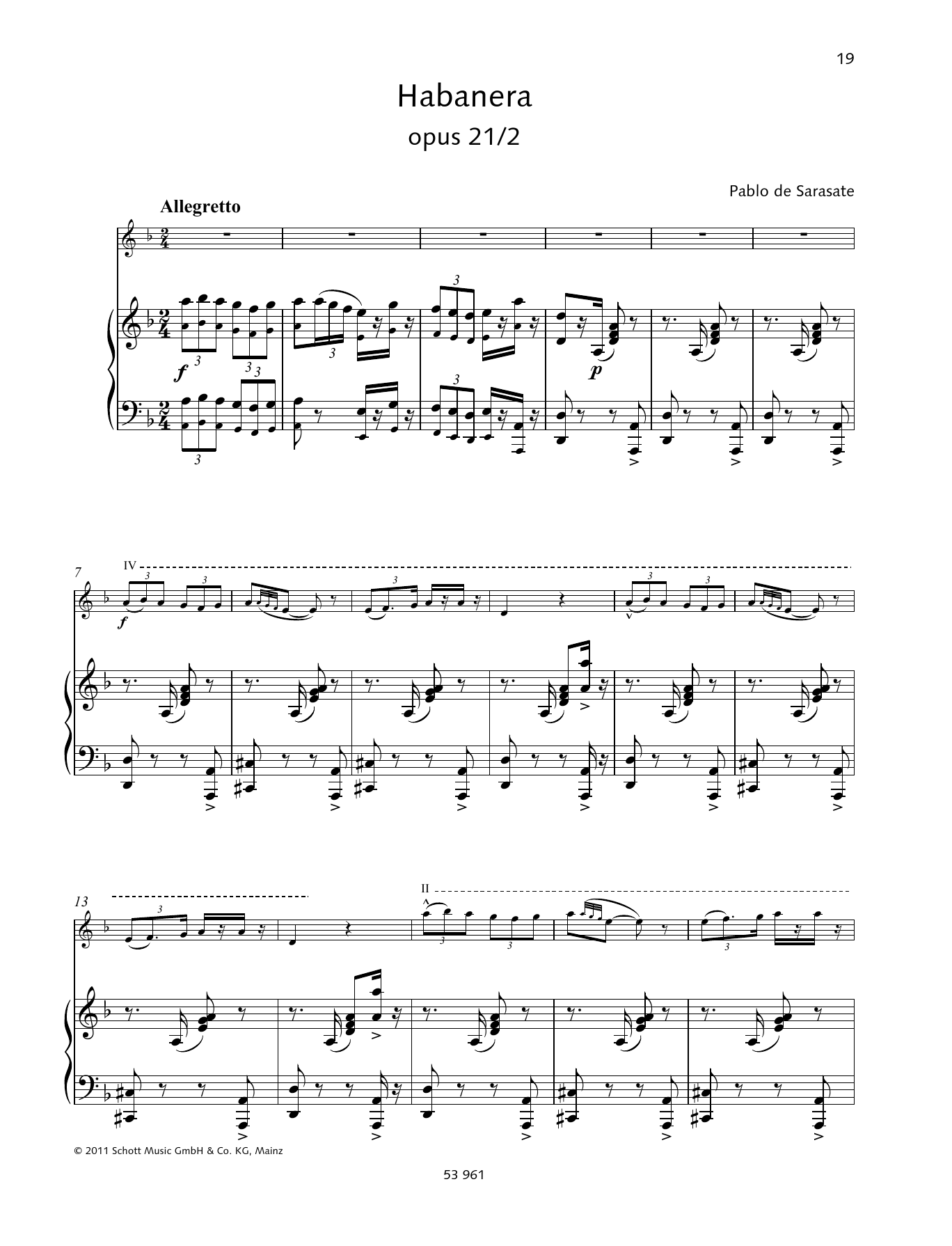 Pablo De Sarasate Habañera Sheet Music Notes & Chords for String Solo - Download or Print PDF
