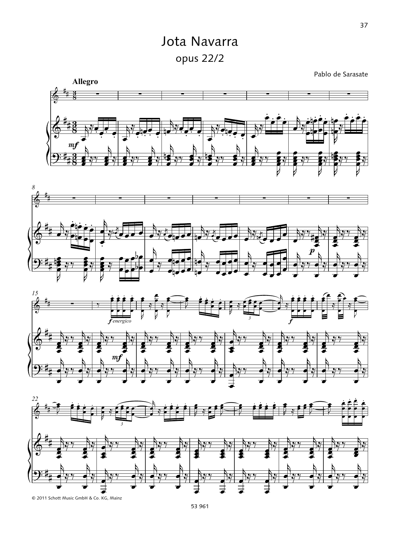 Pablo De Sarasate Jota navarra Sheet Music Notes & Chords for String Solo - Download or Print PDF