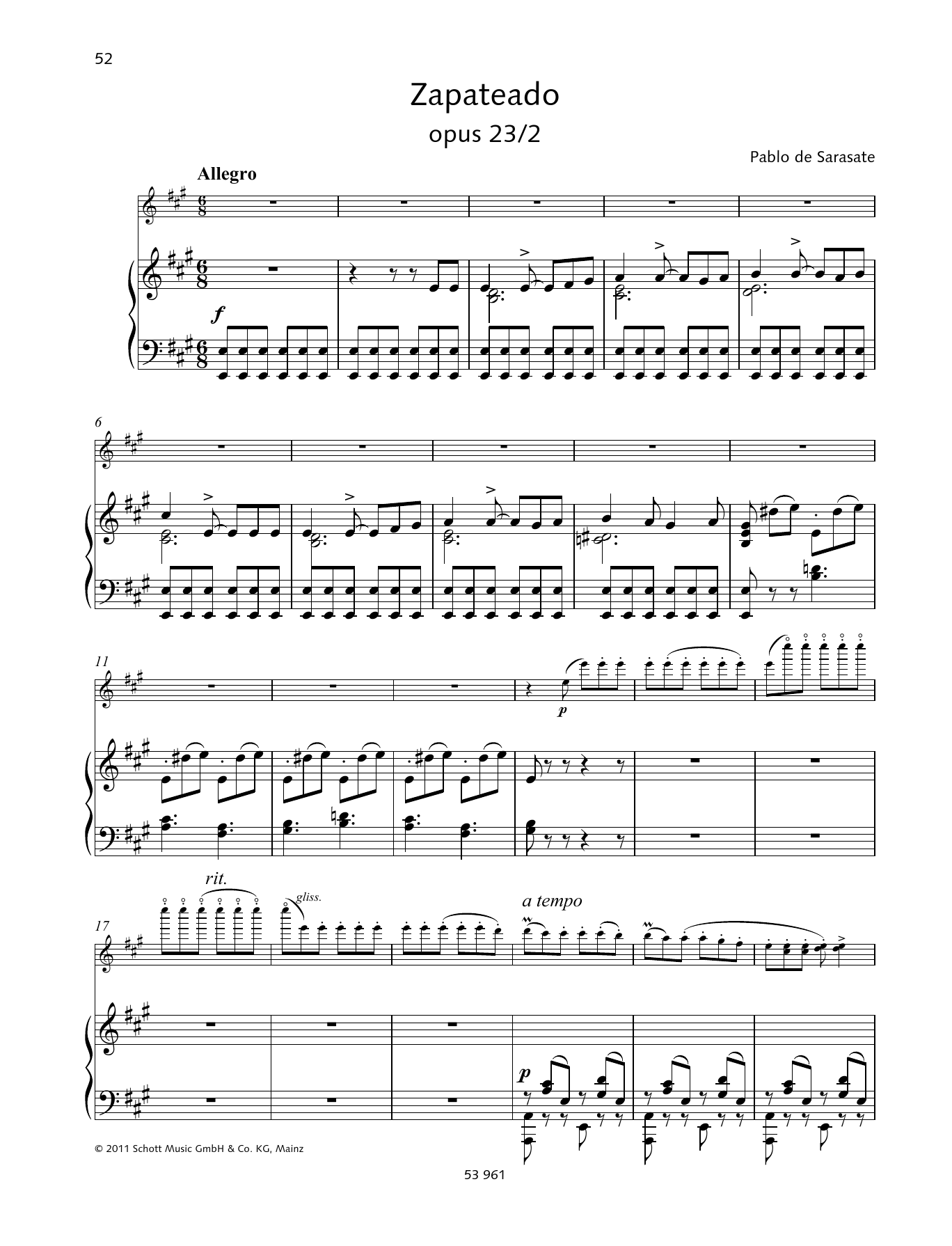 Pablo De Sarasate Zapateado Sheet Music Notes & Chords for String Solo - Download or Print PDF