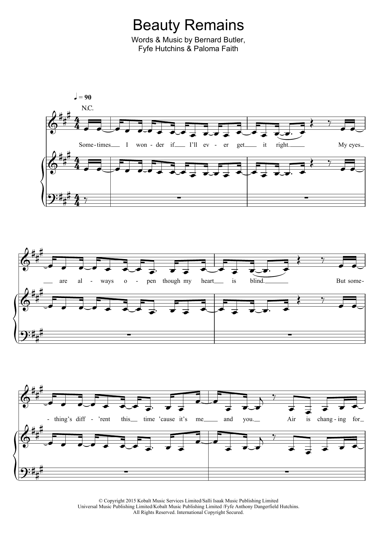 Paloma Faith Beauty Remains Sheet Music Notes & Chords for Piano, Vocal & Guitar (Right-Hand Melody) - Download or Print PDF