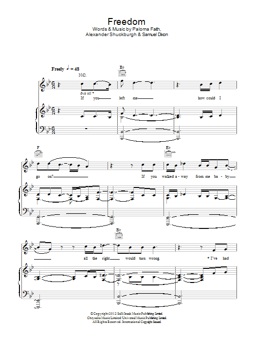 Paloma Faith Freedom Sheet Music Notes & Chords for Piano, Vocal & Guitar (Right-Hand Melody) - Download or Print PDF