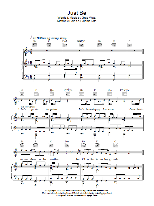 Paloma Faith Just Be Sheet Music Notes & Chords for Piano, Vocal & Guitar - Download or Print PDF