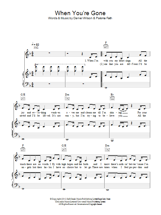 Paloma Faith When You're Gone Sheet Music Notes & Chords for Piano, Vocal & Guitar (Right-Hand Melody) - Download or Print PDF