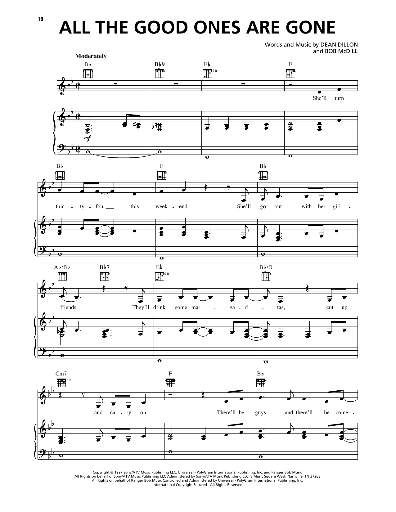 Pam Tillis All The Good Ones Are Gone Sheet Music Notes & Chords for Piano, Vocal & Guitar Chords (Right-Hand Melody) - Download or Print PDF