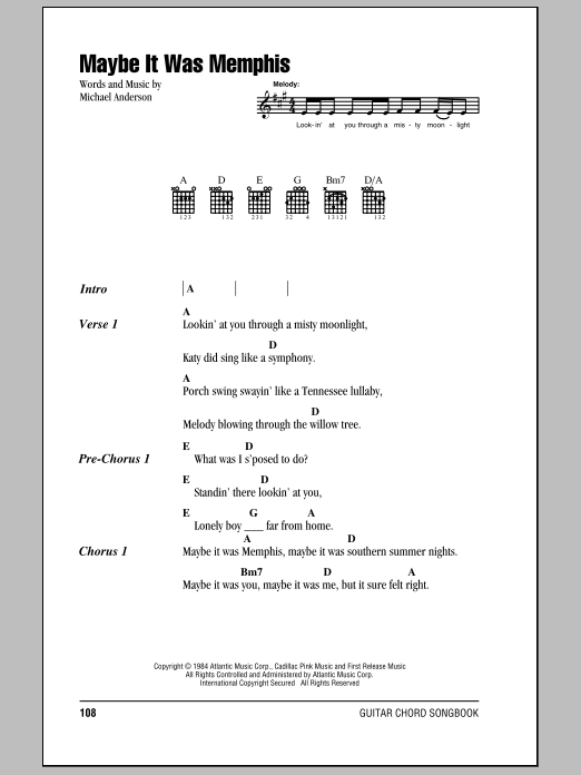 Pam Tillis Maybe It Was Memphis Sheet Music Notes & Chords for Easy Guitar - Download or Print PDF