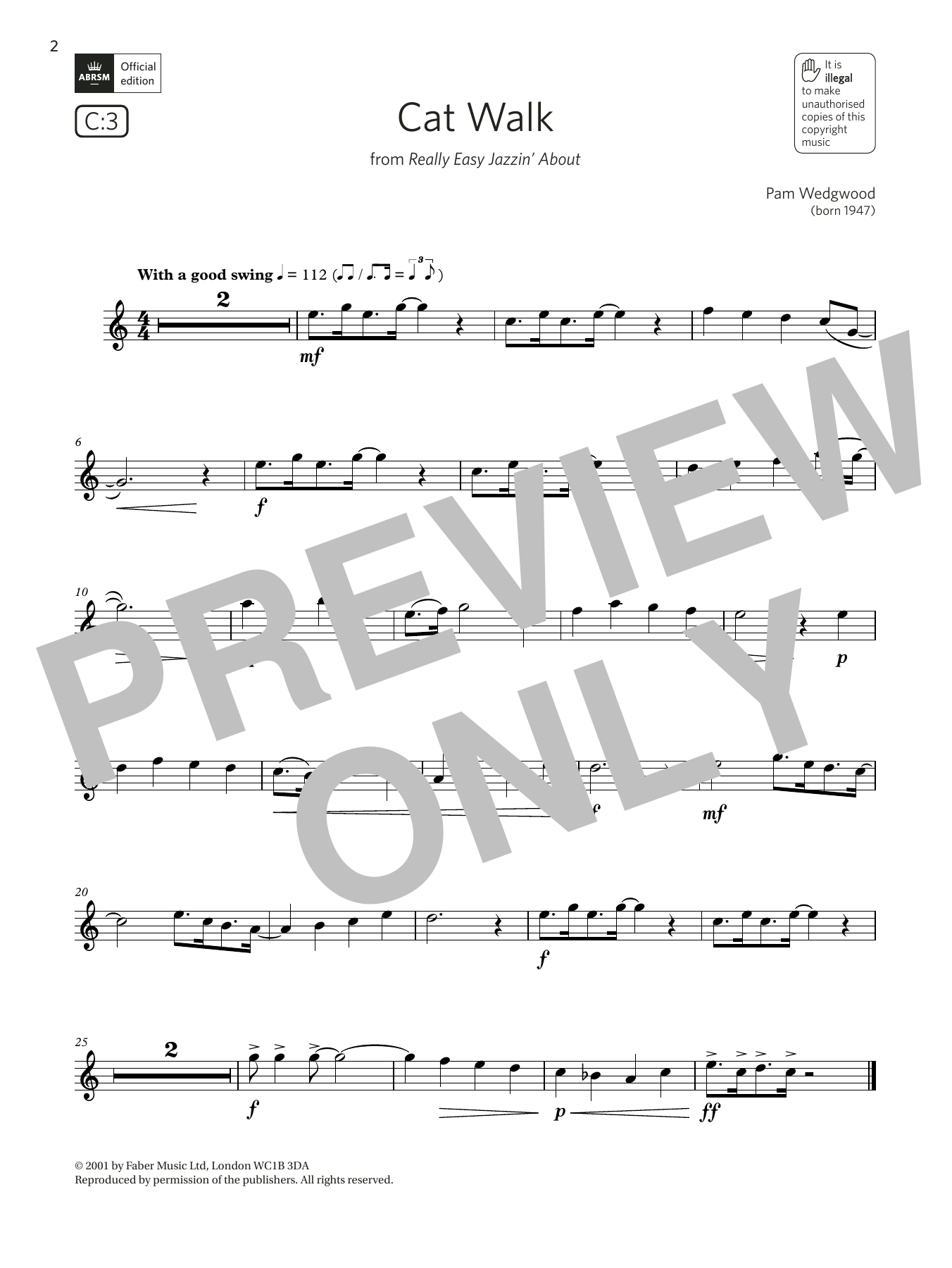 Pam Wedgwood Cat Walk (from Really Easy Jazzin' About) (Grade 2 List C3 from the ABRSM Flute syllabus from 2022) Sheet Music Notes & Chords for Flute Solo - Download or Print PDF