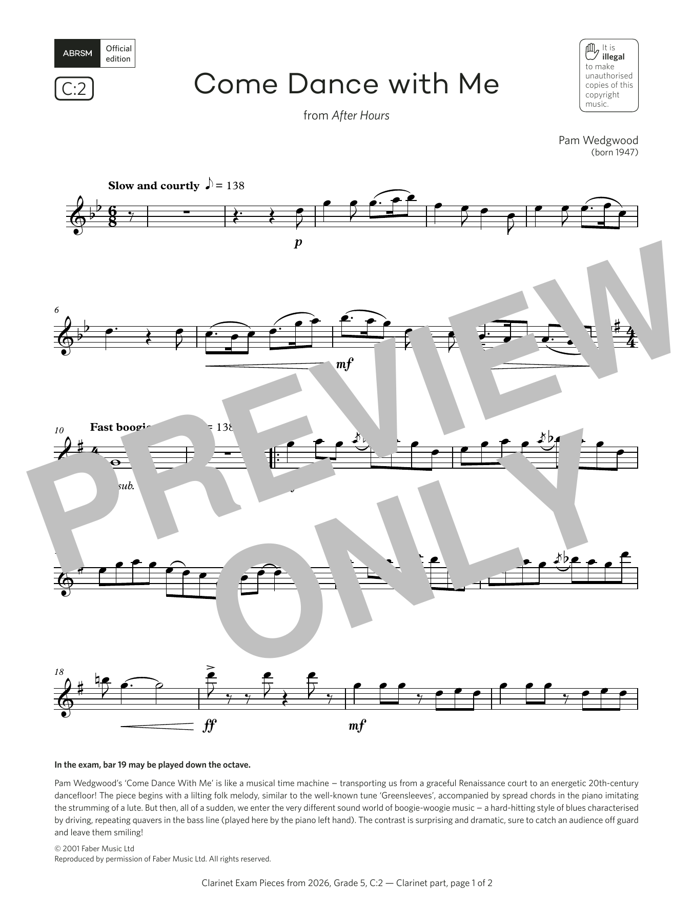 Pam Wedgwood Come Dance with Me (Grade 5, list C2, from the ABRSM Clarinet Syllabus from 2026) Sheet Music Notes & Chords for Clarinet Solo - Download or Print PDF Pam Wedgwood Come Dance with Me (Grade 5, list C2, from the ABRSM Clarinet Syllabus from 2026) Sheet Music Notes & Chords for Clarinet Solo - Download or Print PDF