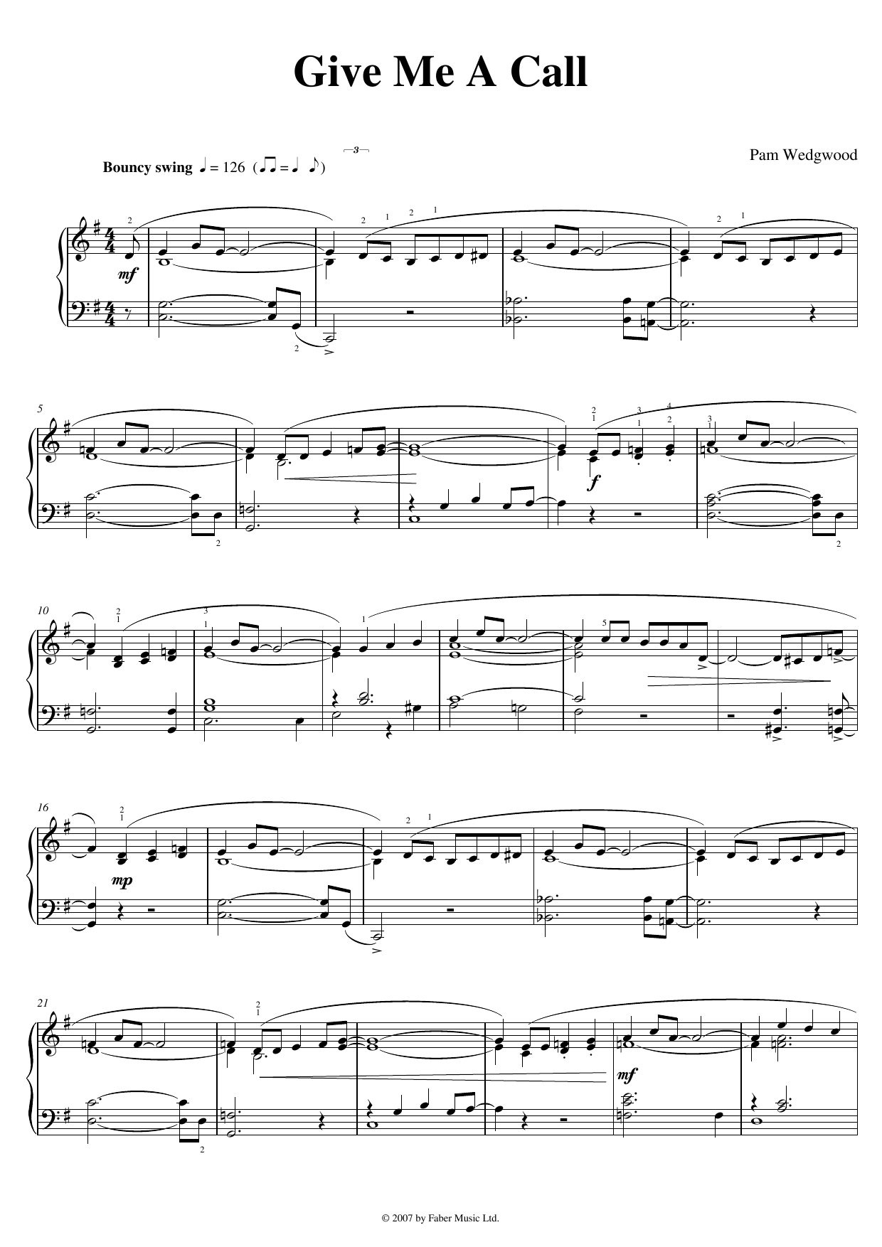 Pam Wedgwood Give Me A Call Sheet Music Notes & Chords for Piano Solo - Download or Print PDF