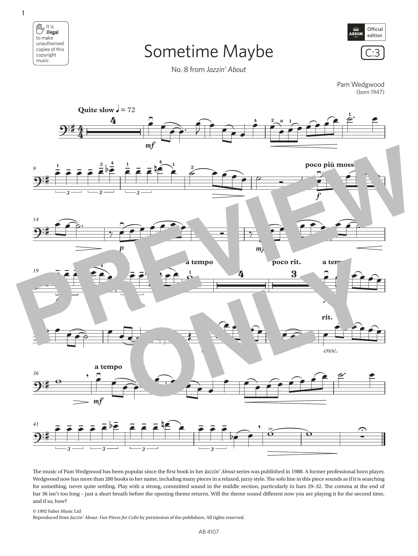 Pam Wedgwood Sometime Maybe (Grade 4, C3, from the ABRSM Cello Syllabus from 2024) Sheet Music Notes & Chords for Cello Solo - Download or Print PDF