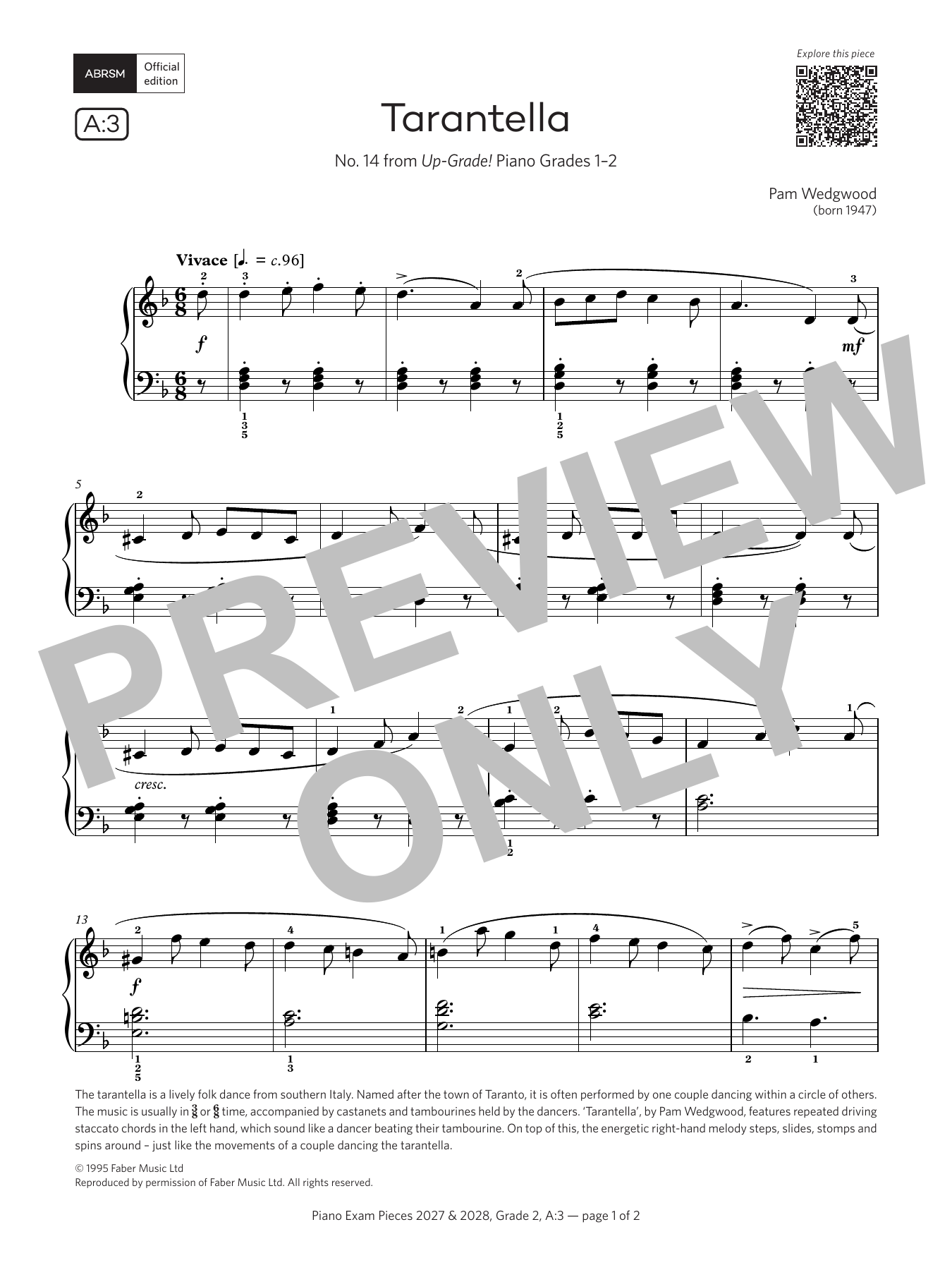 Pam Wedgwood Tarantella (Grade 2, list A3, from the ABRSM Piano Syllabus 2027 & 2028) Sheet Music Notes & Chords for Piano Solo - Download or Print PDF