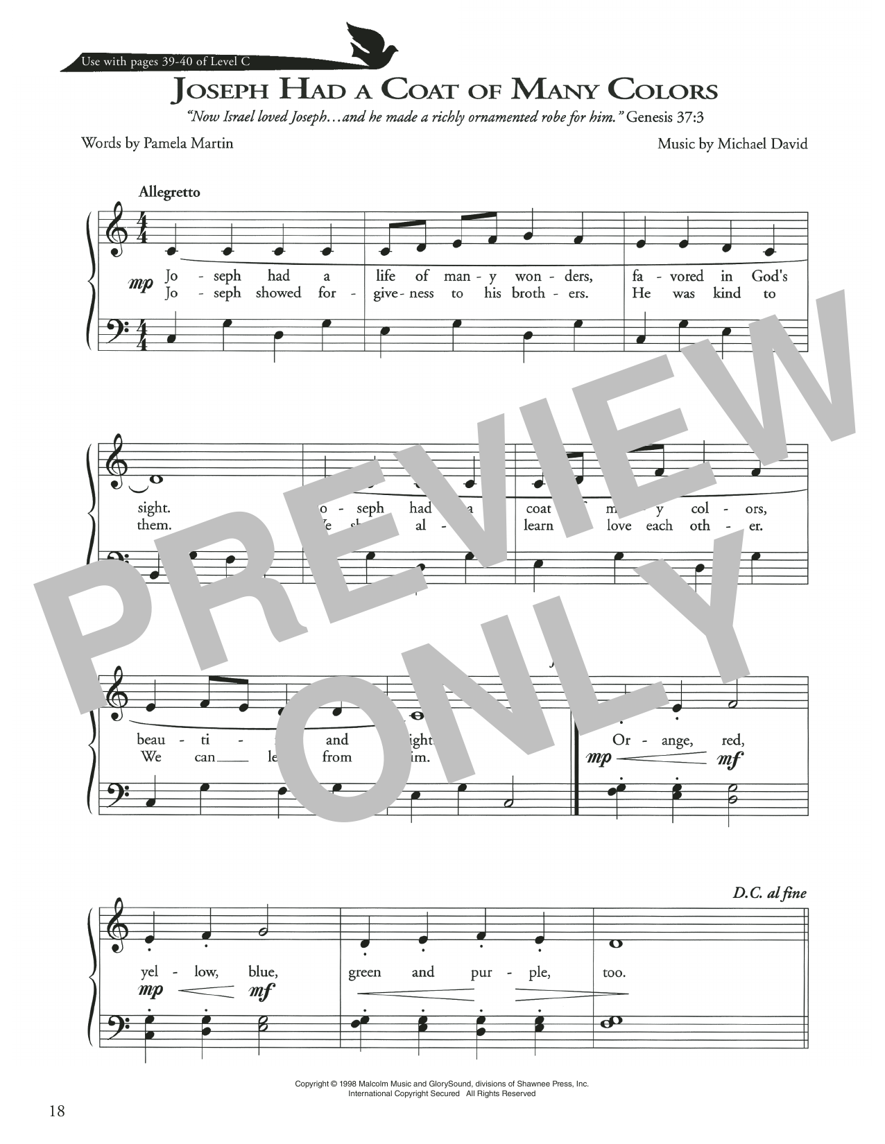 Pamela Martin Joseph Had A Coat Of Many Colors Sheet Music Notes & Chords for Piano Method - Download or Print PDF Pamela Martin Joseph Had A Coat Of Many Colors Sheet Music Notes & Chords for Piano Method - Download or Print PDF