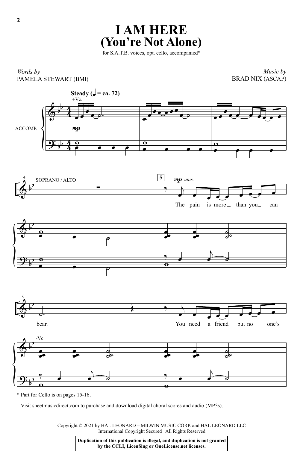 Pamela Stewart & Brad Nix I Am Here (You're Not Alone) Sheet Music Notes & Chords for SATB Choir - Download or Print PDF