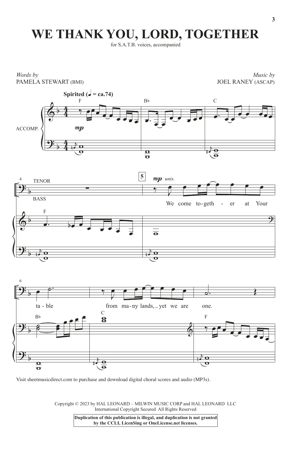 Pamela Stewart & Joel Raney We Thank You, Lord, Together Sheet Music Notes & Chords for SATB Choir - Download or Print PDF