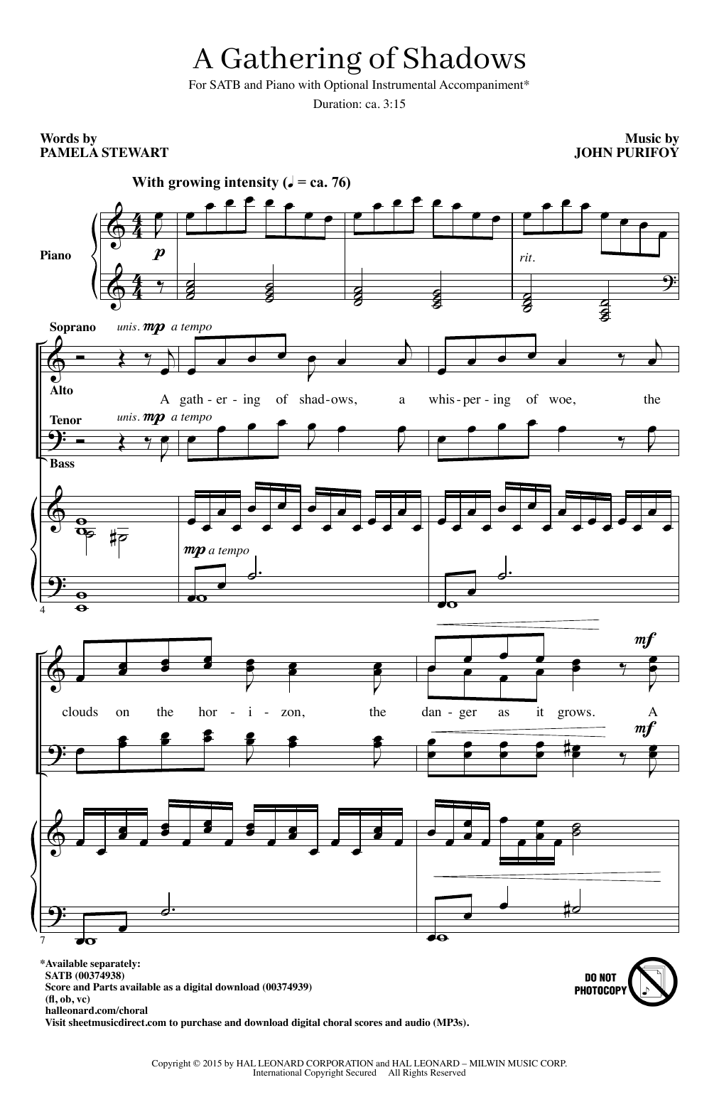 Pamela Stewart & John Purifoy A Gathering Of Shadows Sheet Music Notes & Chords for SATB Choir - Download or Print PDF