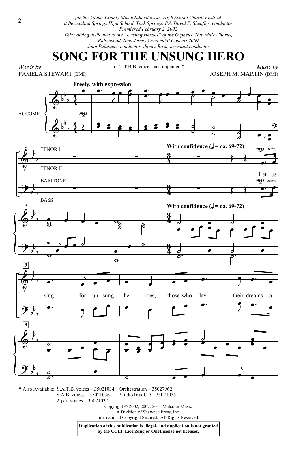 Pamela Stewart & Joseph M. Martin Song For The Unsung Hero Sheet Music Notes & Chords for TTBB Choir - Download or Print PDF