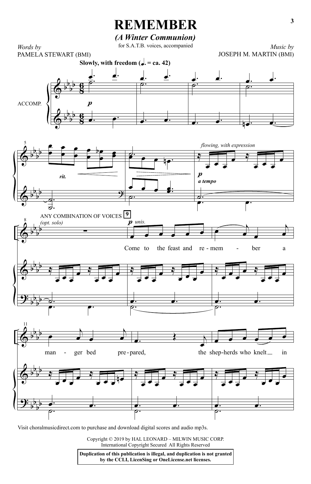 Pamela Stewart & Joseph Martin Remember (A Winter Communion) Sheet Music Notes & Chords for SATB Choir - Download or Print PDF