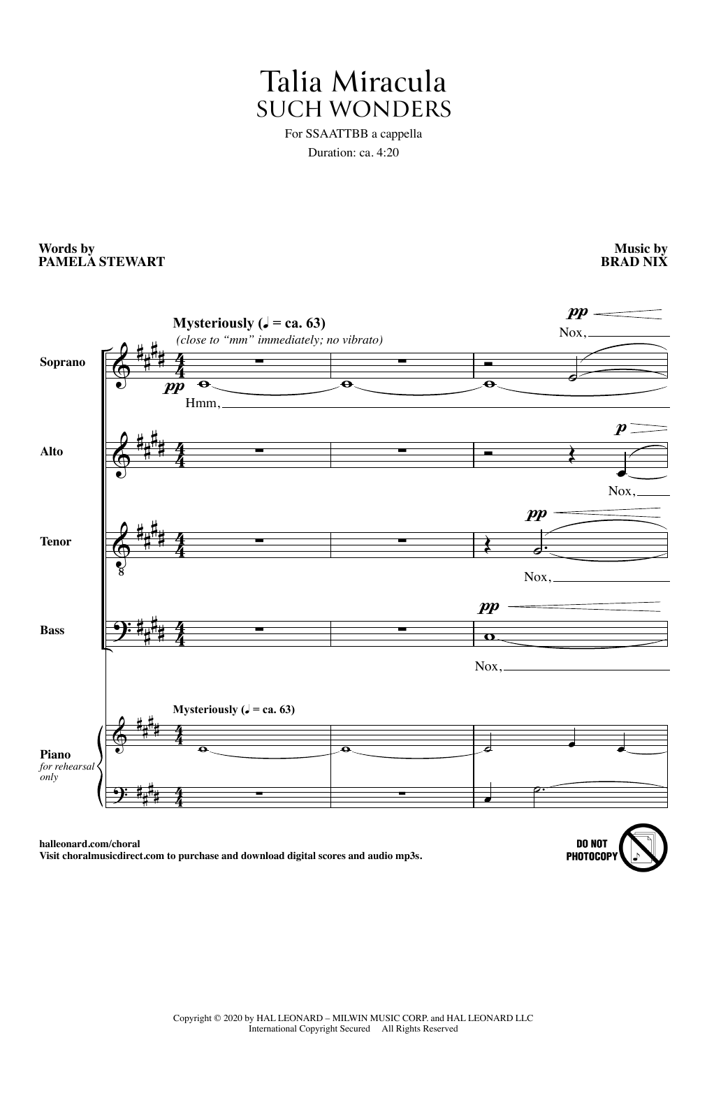 Pamela Stewart and Brad Nix Talia Miracula (Such Wonders) Sheet Music Notes & Chords for SATB Choir - Download or Print PDF