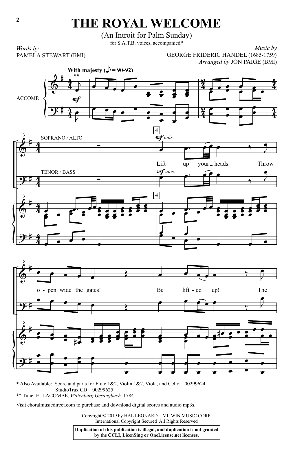 Pamela Stewart and George Frideric Handel The Royal Welcome (An Introit For Palm Sunday) (arr. John Paige) Sheet Music Notes & Chords for SATB Choir - Download or Print PDF