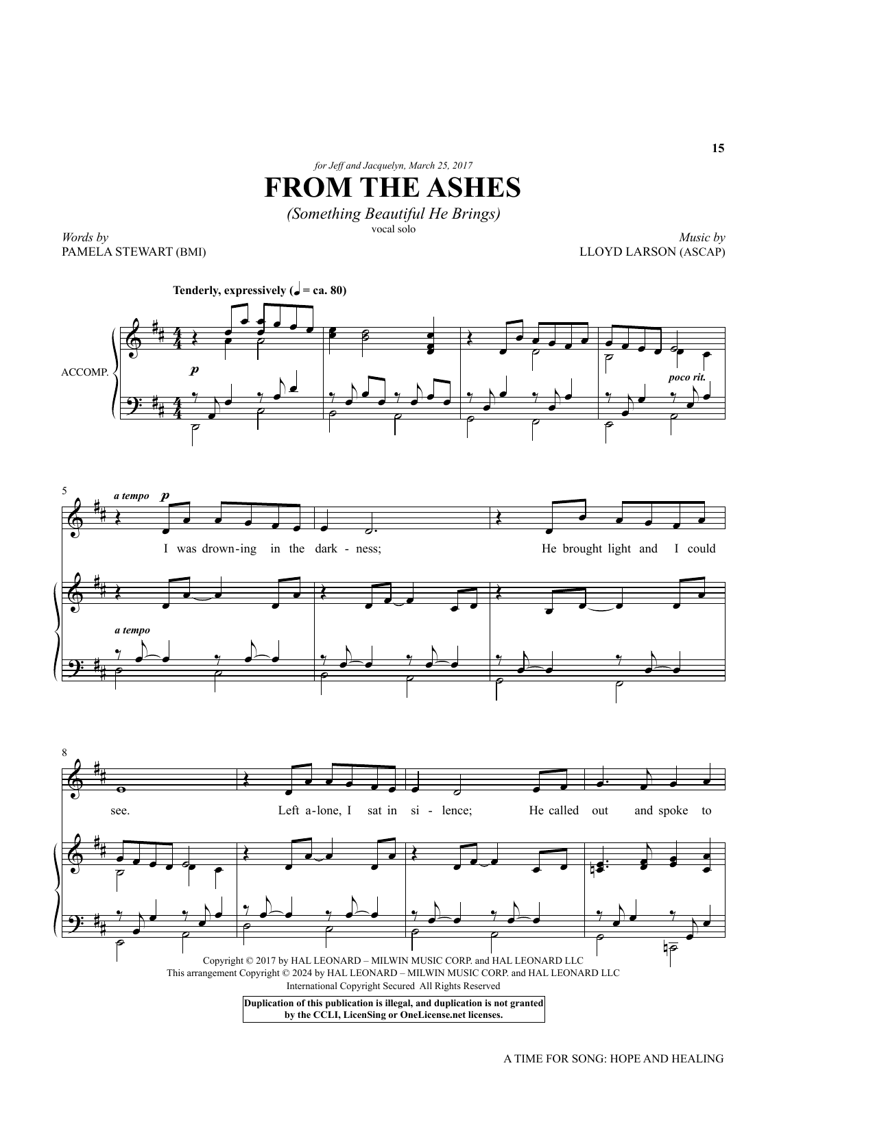 Pamela Stewart and Lloyd Larson From The Ashes (Something Beautiful He Brings) Sheet Music Notes & Chords for Piano & Vocal - Download or Print PDF