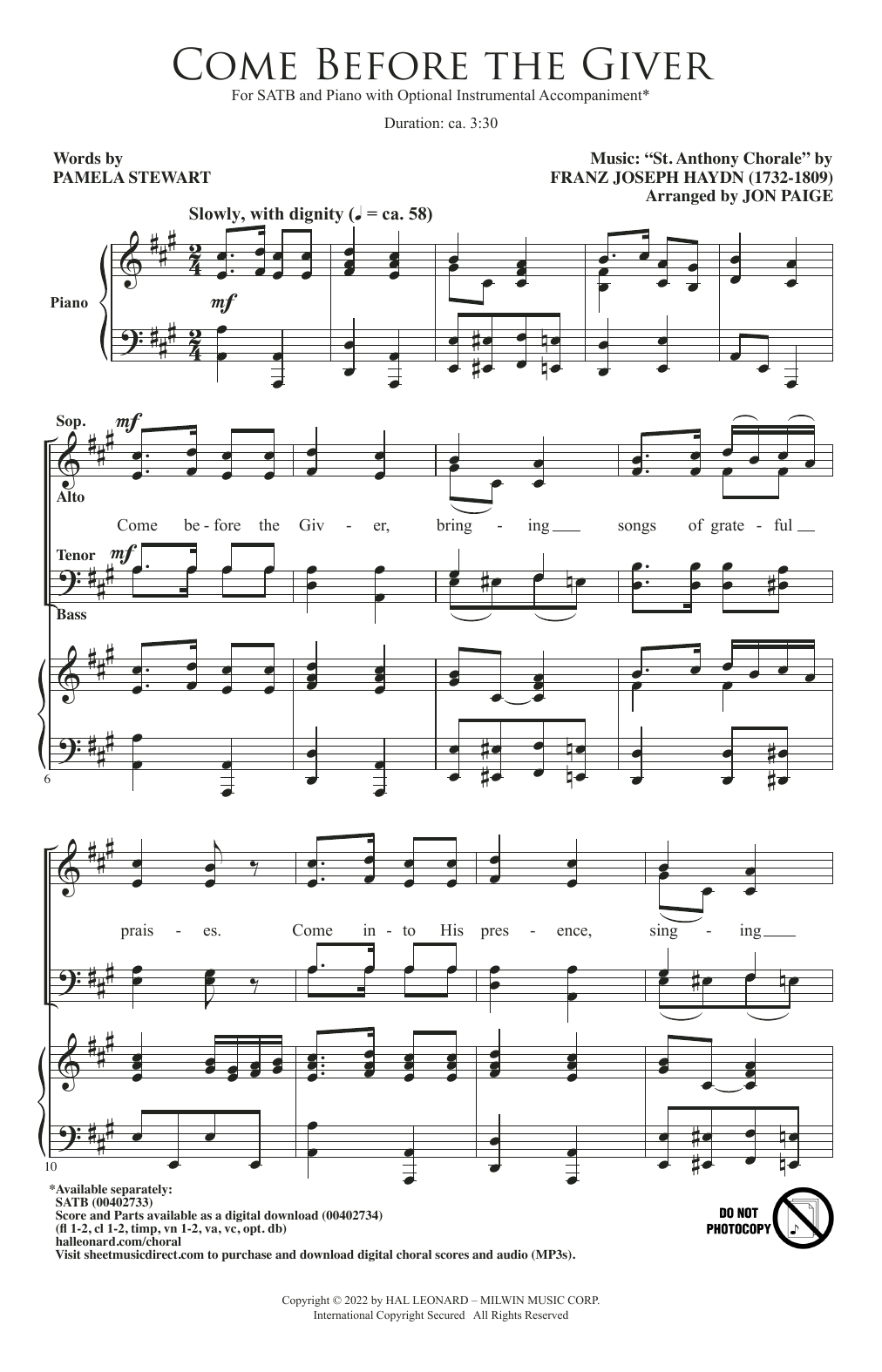 Pamela Stewart Come Before The Giver (arr. Jon Paige) Sheet Music Notes & Chords for SATB Choir - Download or Print PDF