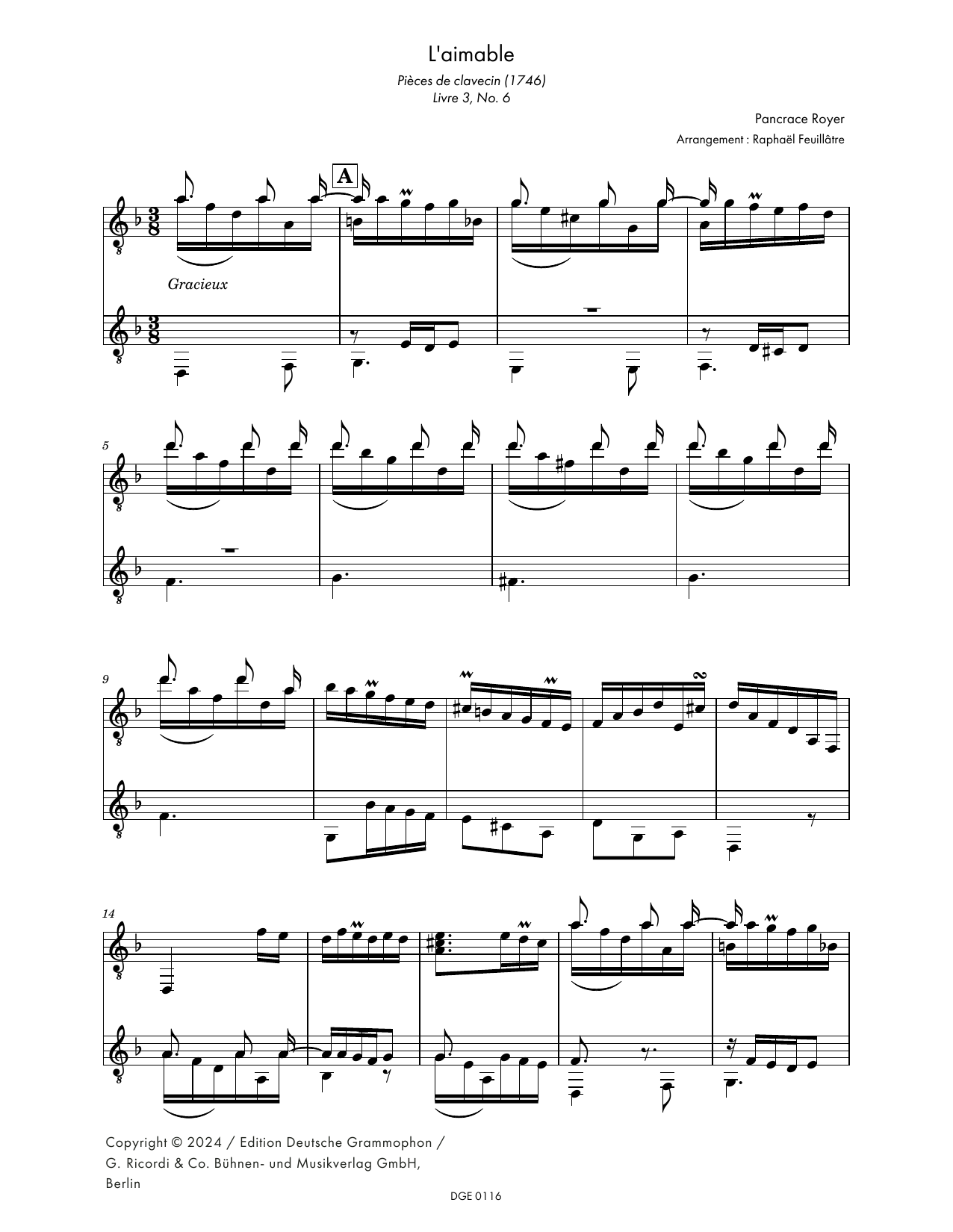 Pancrace Royer L'aimable (arr. Raphael Feuillatre) Sheet Music Notes & Chords for Guitar Ensemble - Download or Print PDF Pancrace Royer L'aimable (arr. Raphael Feuillatre) Sheet Music Notes & Chords for Guitar Ensemble - Download or Print PDF
