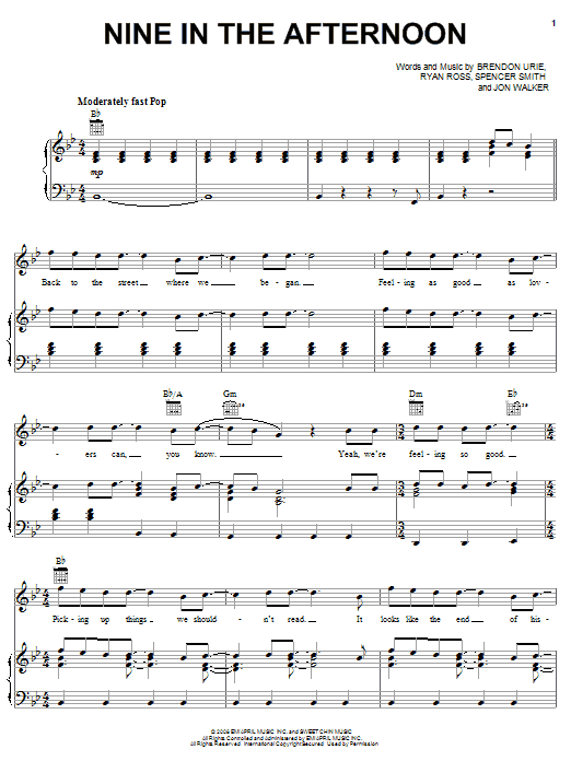 Panic At The Disco Nine In The Afternoon Sheet Music Notes & Chords for Piano, Vocal & Guitar (Right-Hand Melody) - Download or Print PDF
