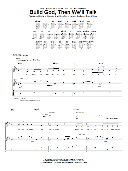 Panic! At The Disco Build God, Then We'll Talk Sheet Music Notes & Chords for Guitar Tab - Download or Print PDF