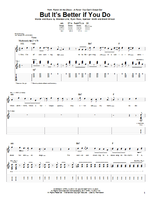 Panic! At The Disco But It's Better If You Do Sheet Music Notes & Chords for Guitar Tab - Download or Print PDF Panic! At The Disco But It's Better If You Do Sheet Music Notes & Chords for Guitar Tab - Download or Print PDF
