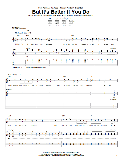 Panic! At The Disco But It's Better If You Do Sheet Music Notes & Chords for Guitar Tab - Download or Print PDF