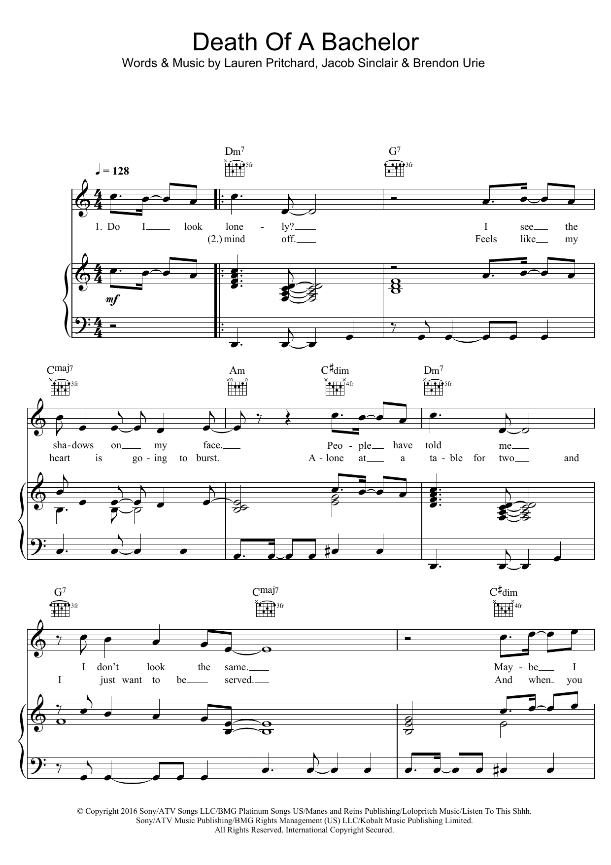 Panic! At The Disco Death of a Bachelor Sheet Music Notes & Chords for Piano, Vocal & Guitar (Right-Hand Melody) - Download or Print PDF
